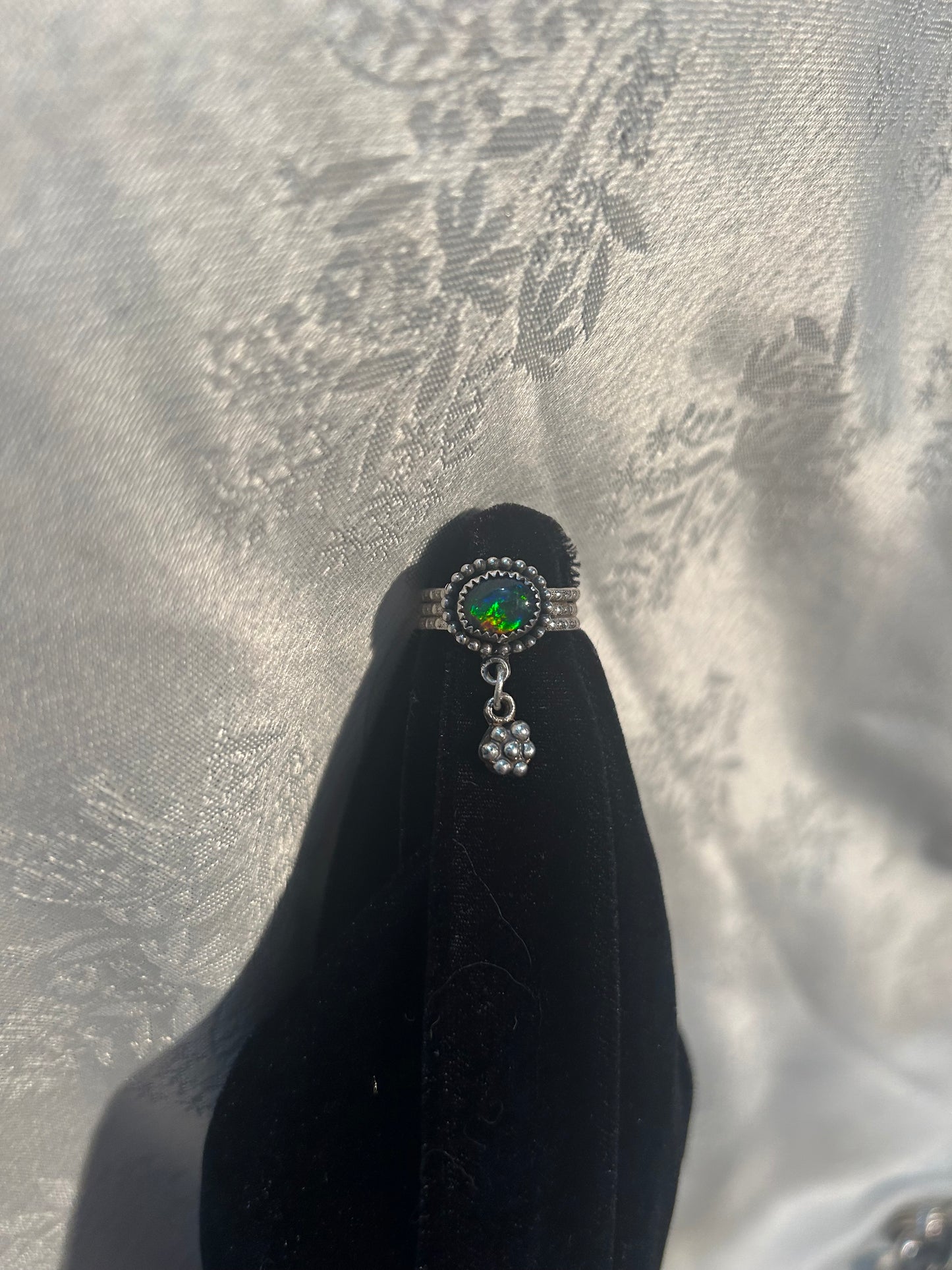 Dark Opal Flower Dangle Ring