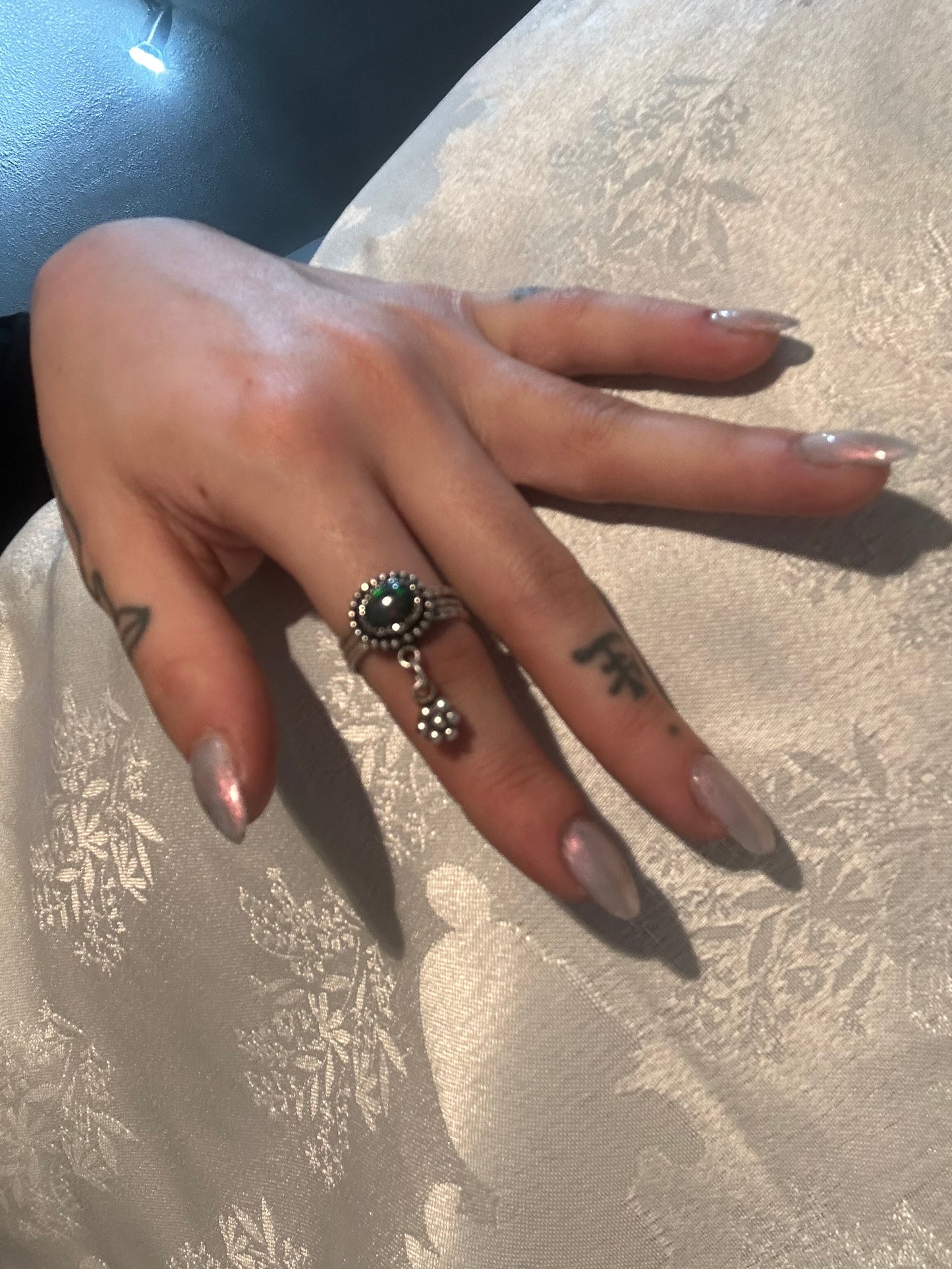 Dark Opal Flower Dangle Ring