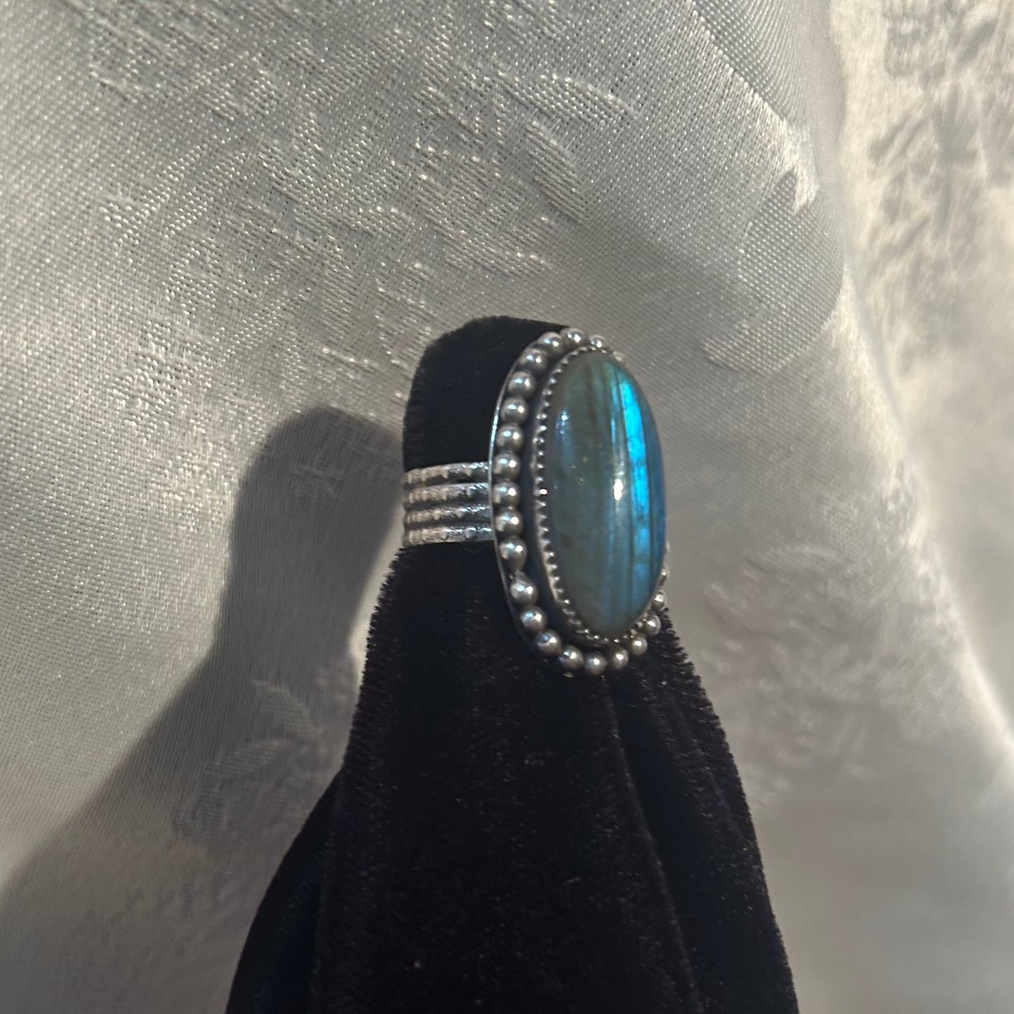 Blue Labradorite Dotted Band Ring