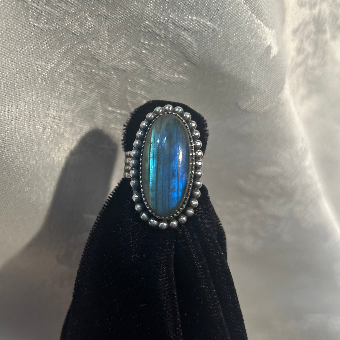 Blue Labradorite Dotted Band Ring