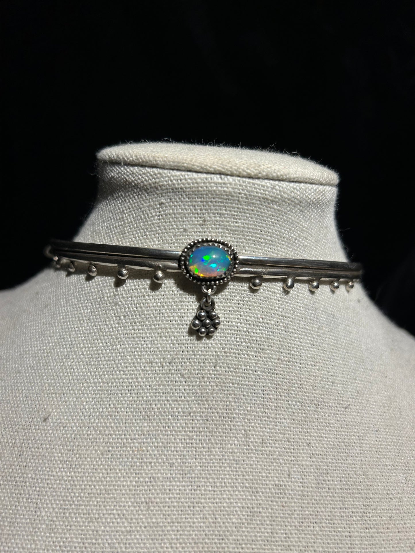 Silver Raindrop Flower Blue Opal Collar