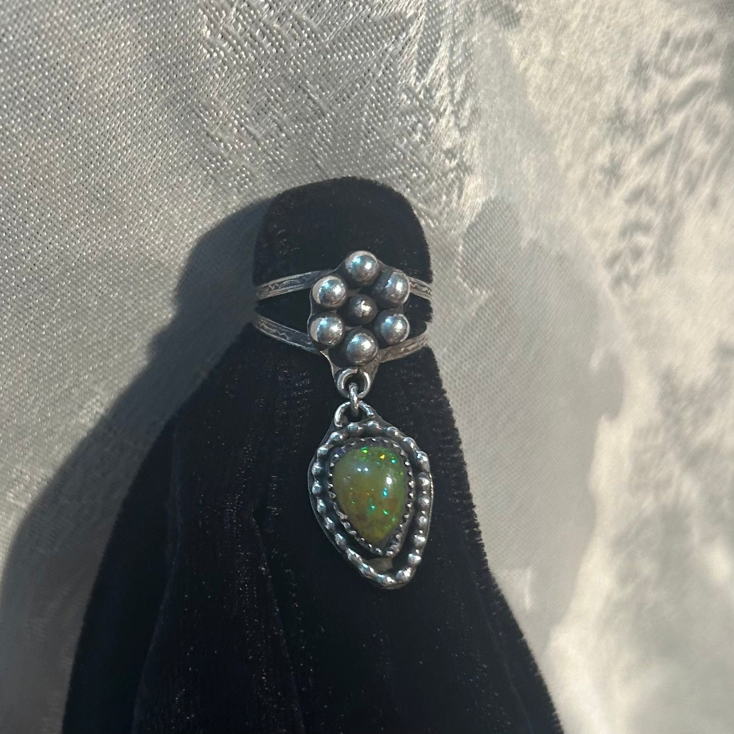 Green Opal Dangle charm Flower Ring