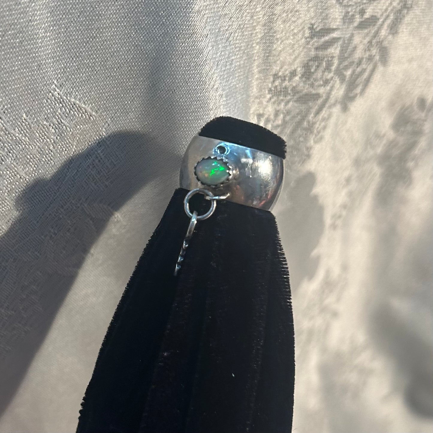 Chunky Opal Ring with Key Dangle Charm