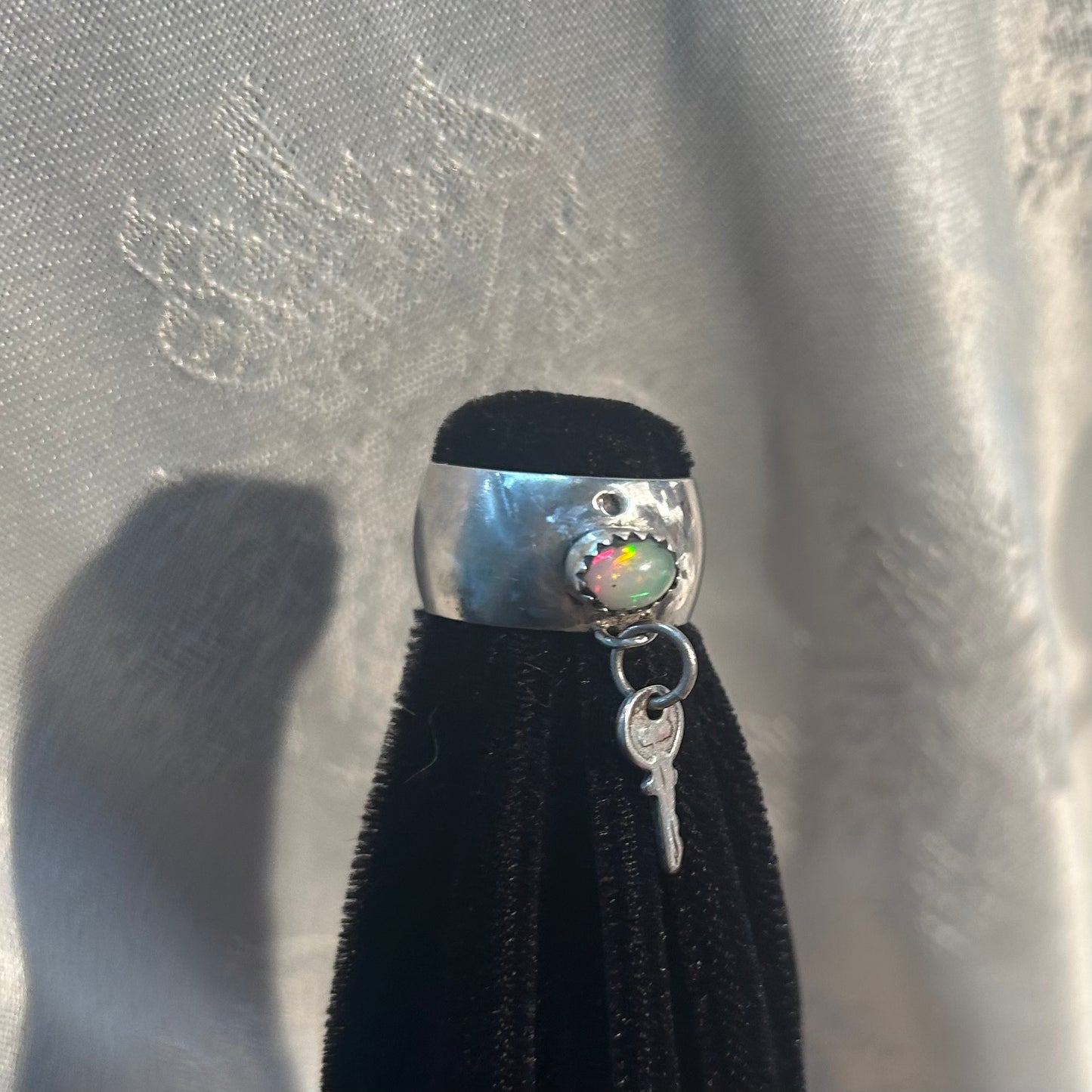 Chunky Opal Ring with Key Dangle Charm