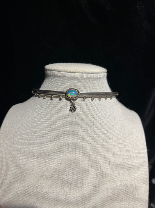 Silver Raindrop Flower Blue Opal Collar